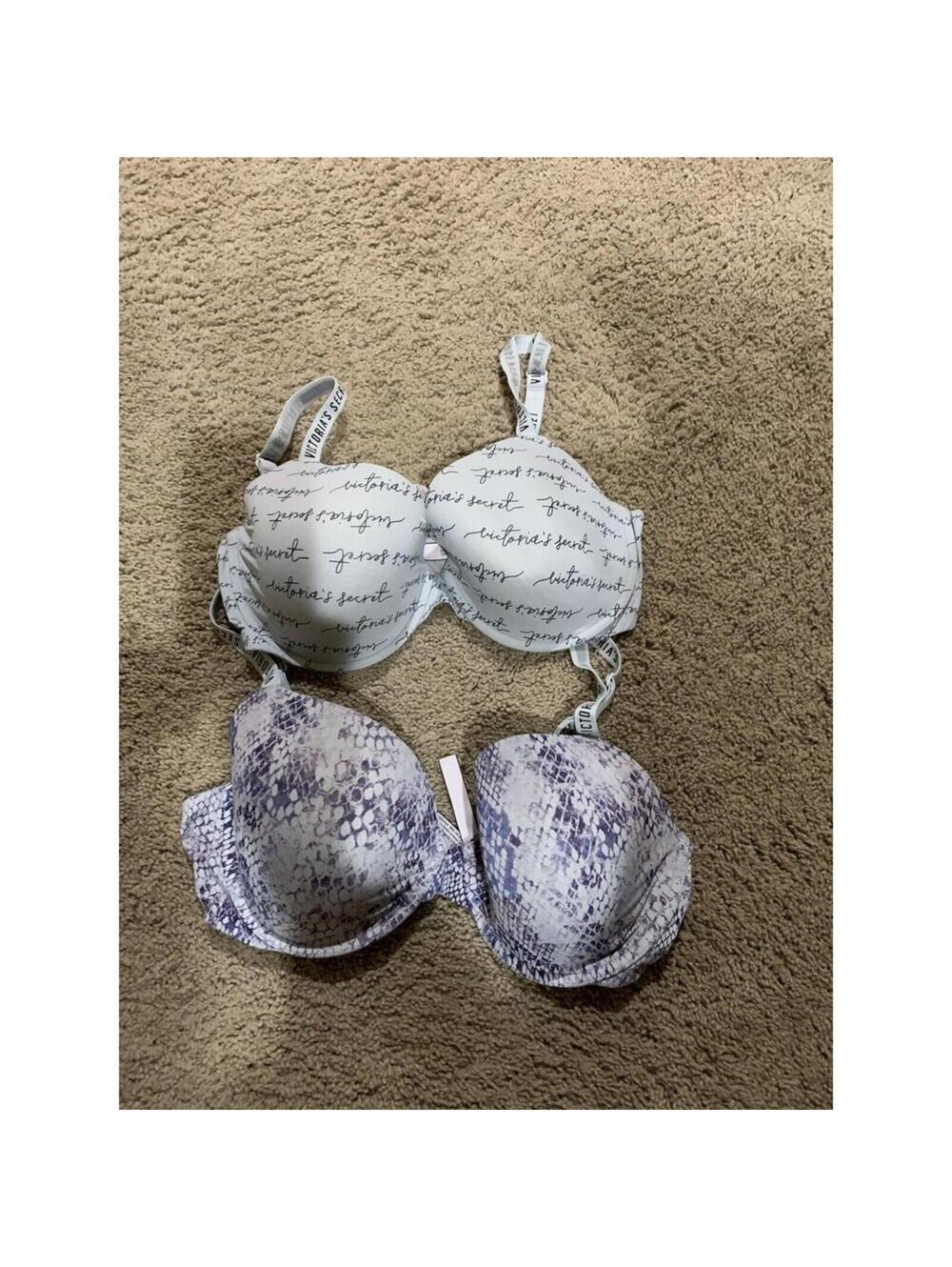 a lot of 2 Bra Victoria's Secret T-shirt lightly lined demi 36DD gray and purple